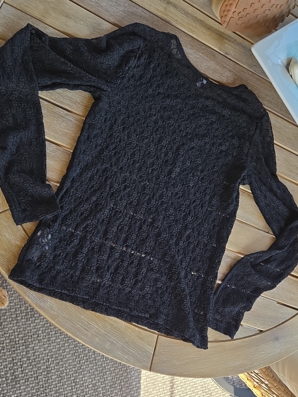 Old Navy long sleeve Sheer lace top M Trending Goth Festival Coquette French EUC - Picture 12 of 12